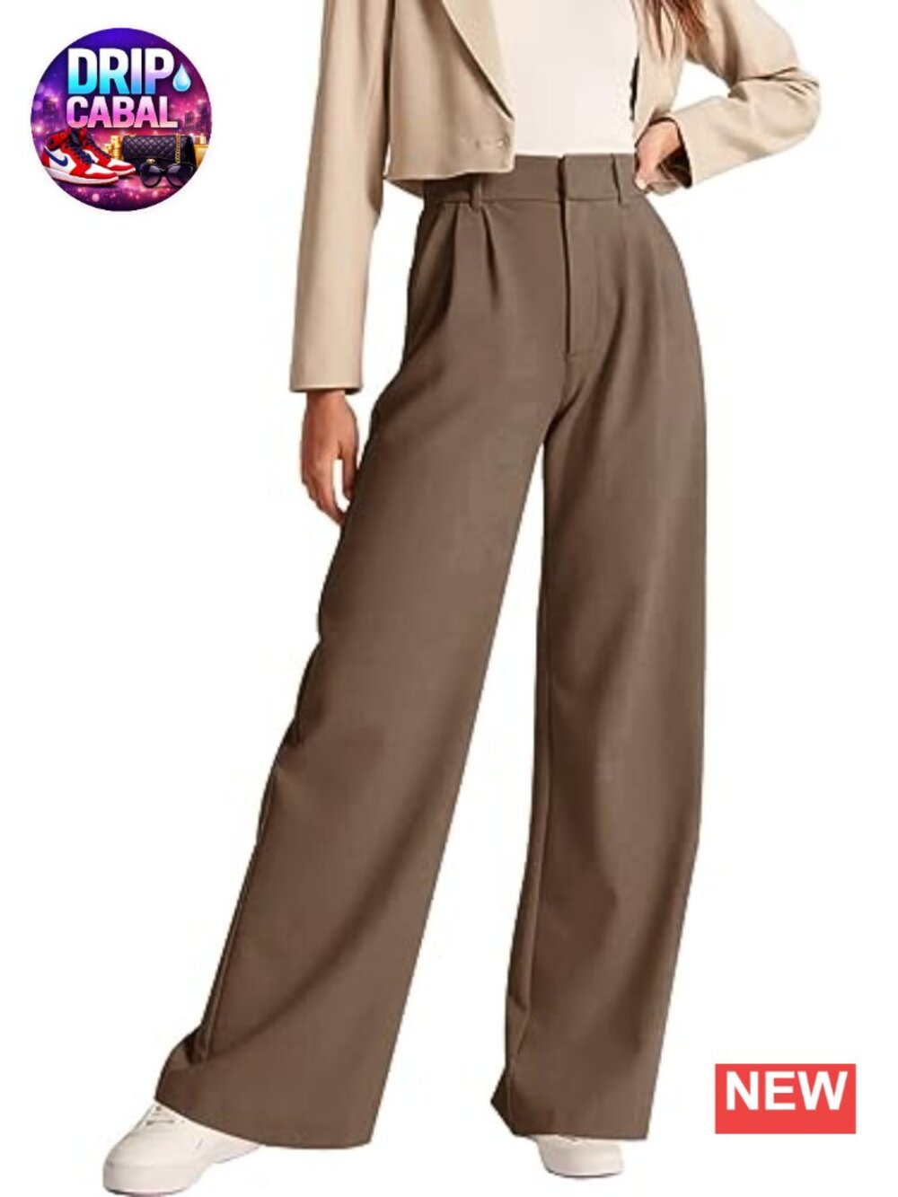 Women's Wide Leg Dress Trousers with Pockets Front Pleated High Waist Business
